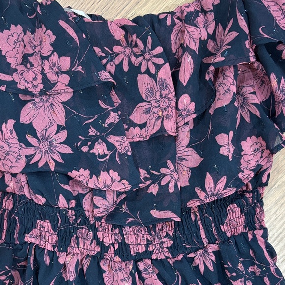 Lulu's Pink Floral Off Shoulder Ruffle Lurex Maxi Dress M - Picture 4 of 9